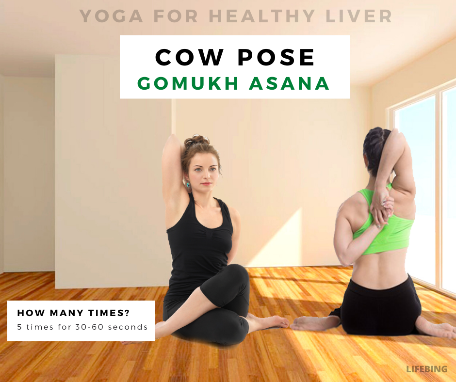 Cow Pose (Gomukh Asana) is a popular yoga for liver cirrosis