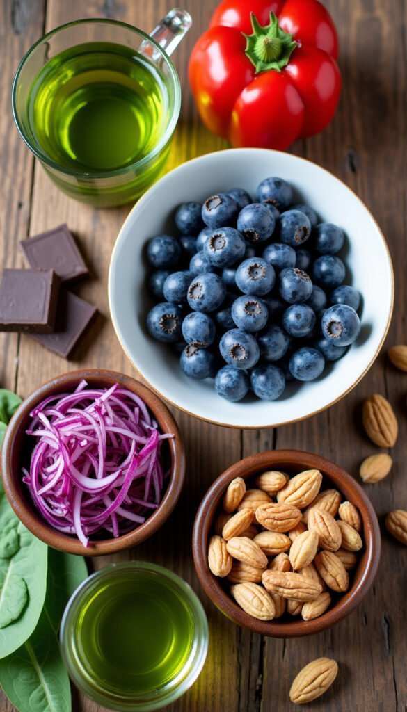 Polyphenol rich foods on a table